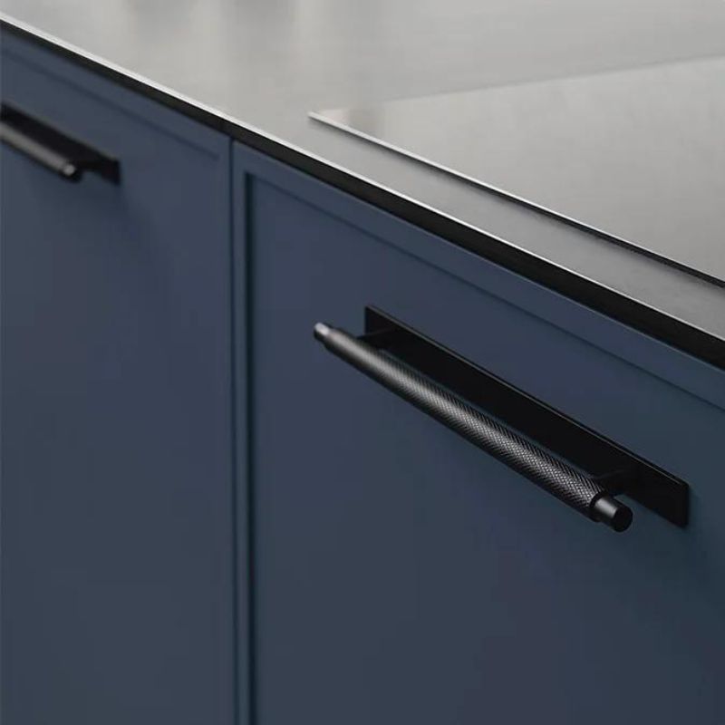 Black Handle with Back Plate on navy cabinetry