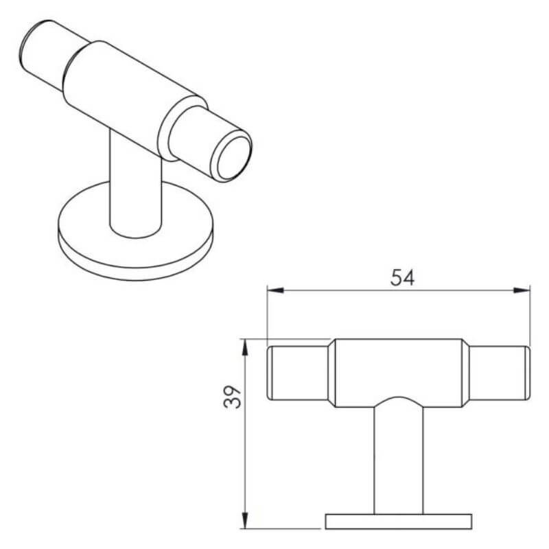 spec image of exact measurements of Cabinet T-bar handle