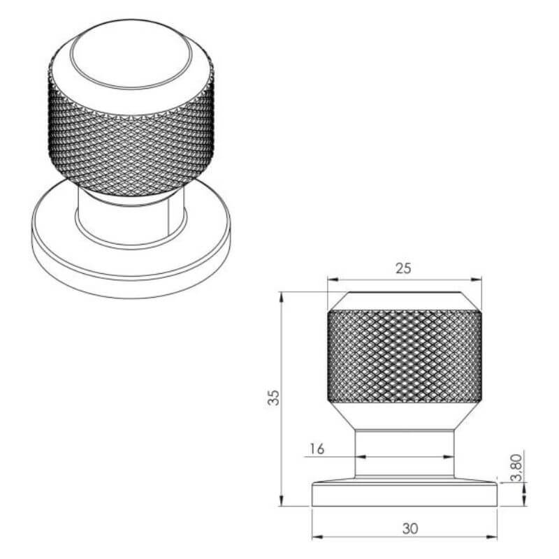 spec image of round cabinet knob with exact measurements outlined